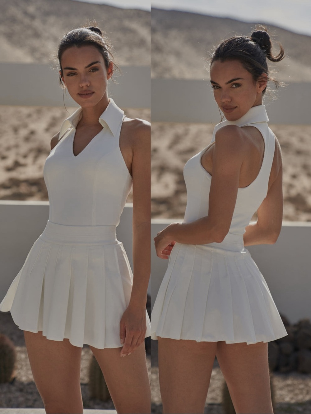 Wiskii Active SMALL Sleeveless ribbed polo tank top in white